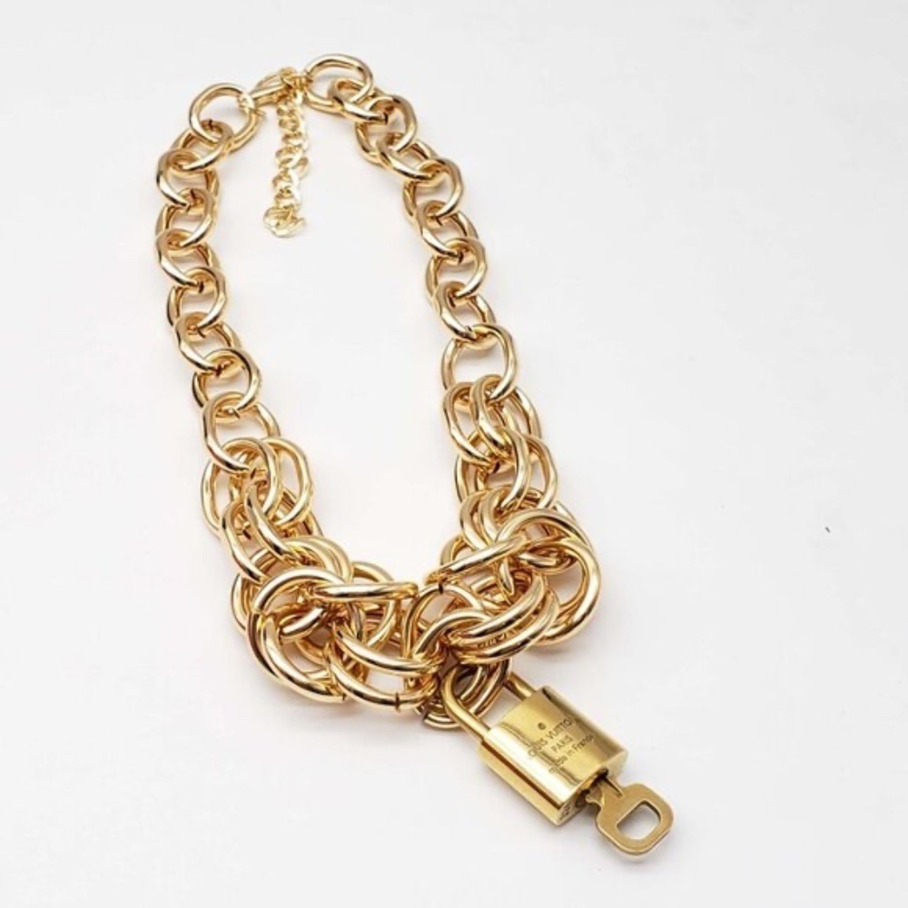 Authentic Louis Vuitton Lock and Key Gold Color with Gold Plated Chain Necklace - Picture 7 of 9